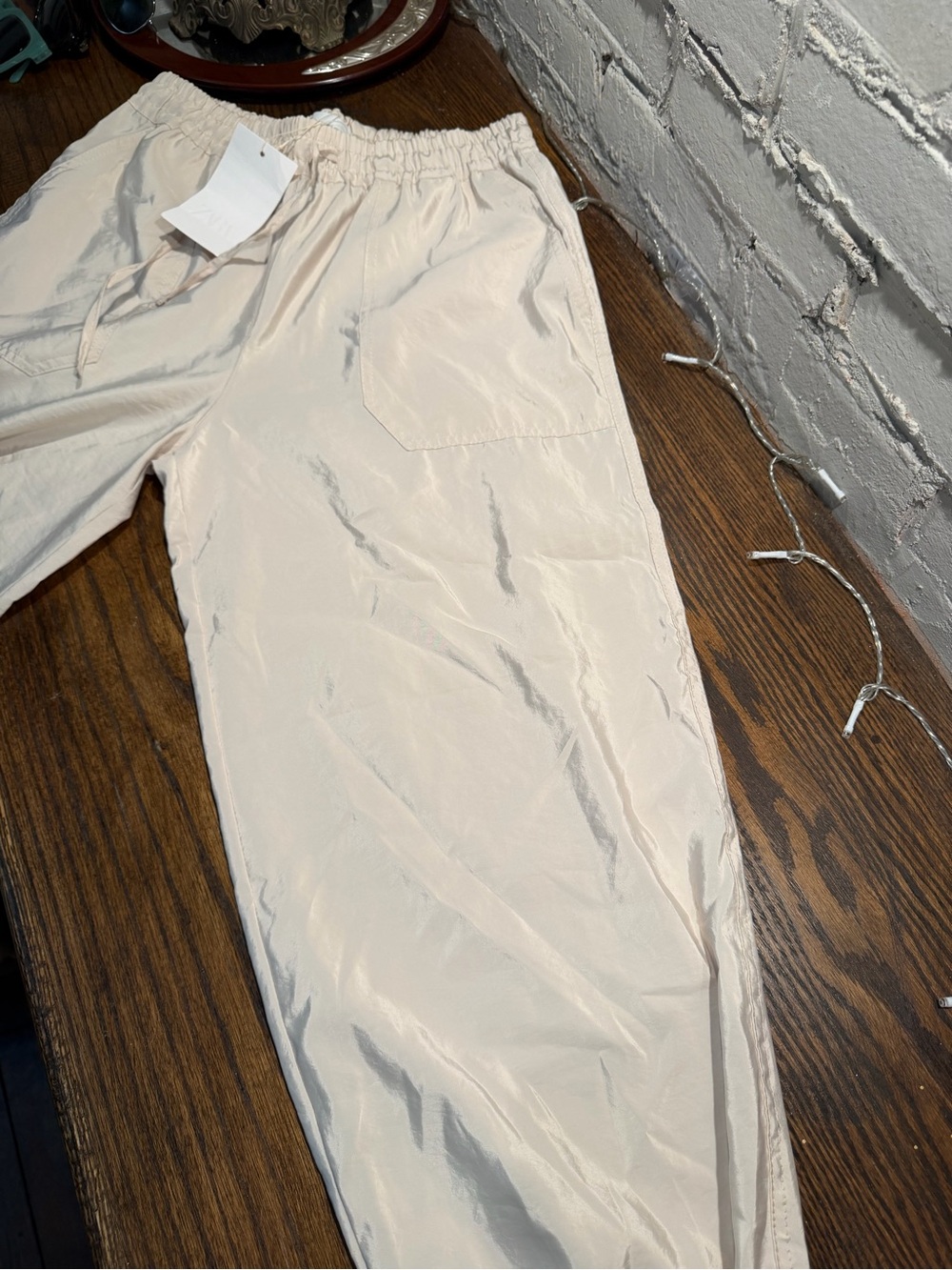 Zara Beige Satin-Look Pants - Picture 2 of 14